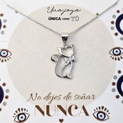 Gargantilla Rodiada Gato con Circonitas en Plata de Ley 925mls