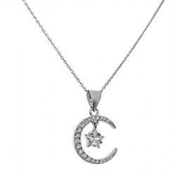 Gargantilla Luna con Estrella Circonitas en Plata de Ley 925mls