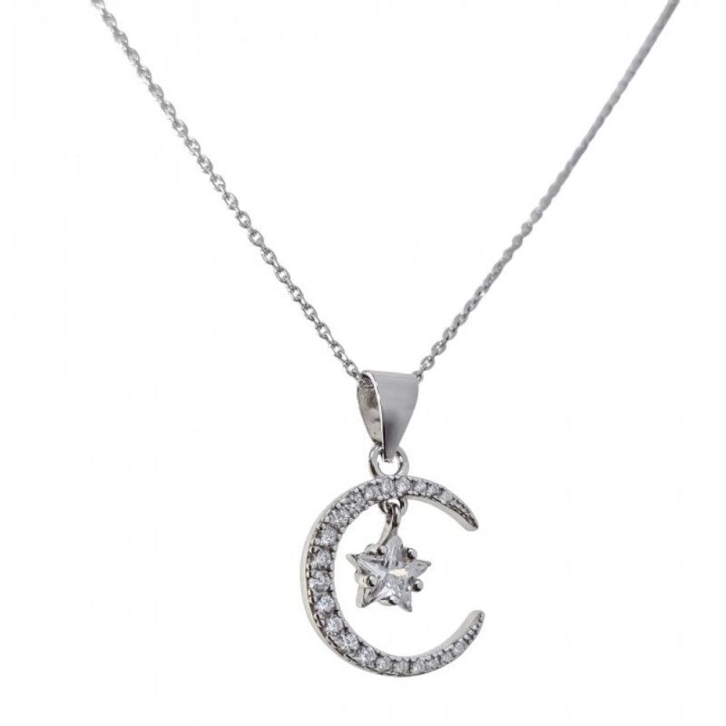 Gargantilla Luna con Estrella Circonitas en Plata de Ley 925mls