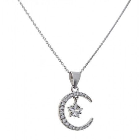 Gargantilla Luna con Estrella Circonitas en Plata de Ley 925mls