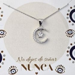 Gargantilla Luna con Estrella Circonitas en Plata de Ley 925mls