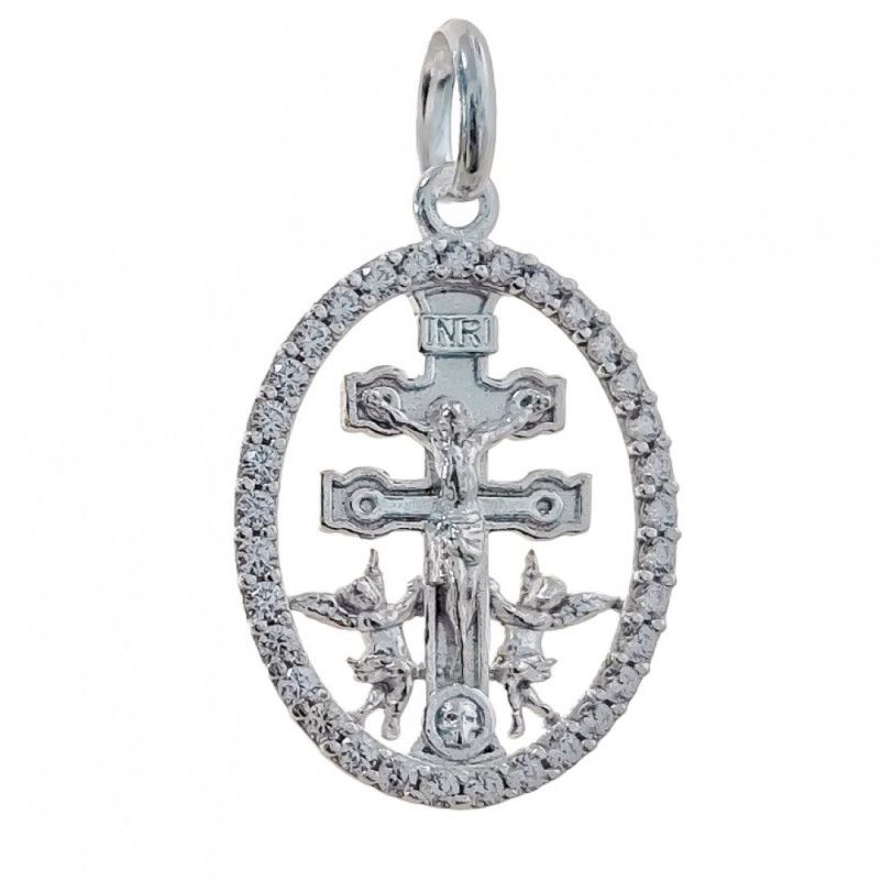 Colgante Cruz de Caravaca con Cerco en Plata de Ley 925mls