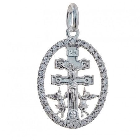 Colgante Cruz de Caravaca con Cerco en Plata de Ley 925mls