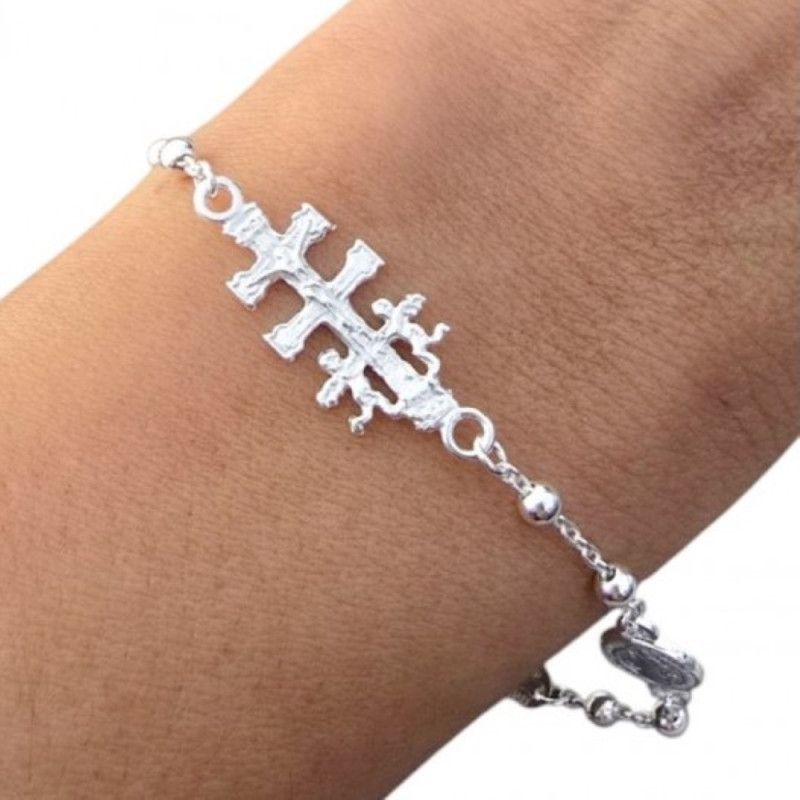 Pulsera Cruz de Caravaca - San Benito - Milagrosa en Plata de Ley 925