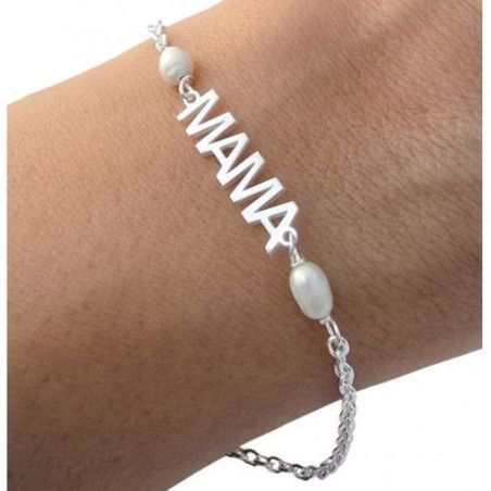 Pulsera de Mamá con Perlas en Plata de Ley 925mls