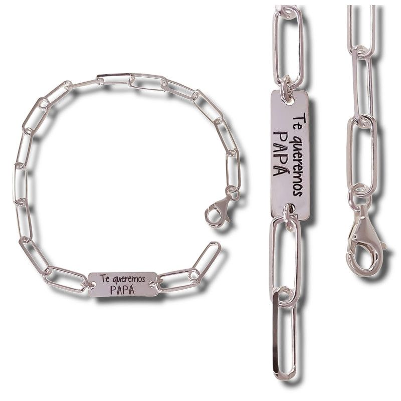 Pulsera Papá Te Queremos en Plata de Ley 925mls