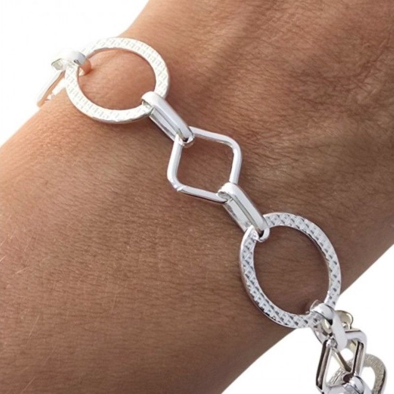 Pulsera Asas Planas y Rombos Entrelazadas en Plata de Ley 925mls