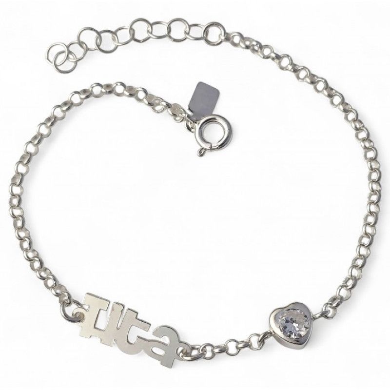 Pulsera de Tita con Circonita en Corazón en Plata de Ley 925mls