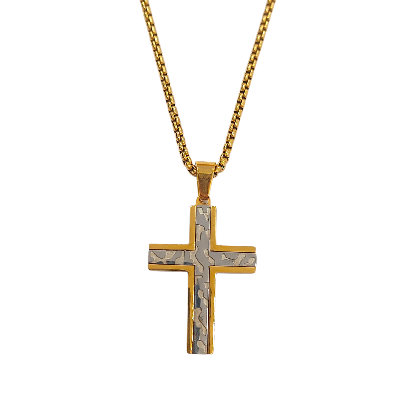 Collar de Cruz Bicolor en Acero Inoxidable | Unisex | Alta Durabilidad