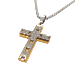 Collar de Cruz Bicolor en Acero Inoxidable | Unisex | Alta Durabilidad