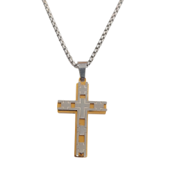 Collar de Cruz Bicolor en Acero Inoxidable | Unisex | Alta Durabilidad