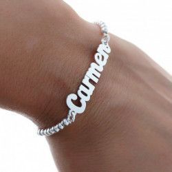 Pulsera con Nombre Personalizado con Cadena de Bolas en Plata 925mls