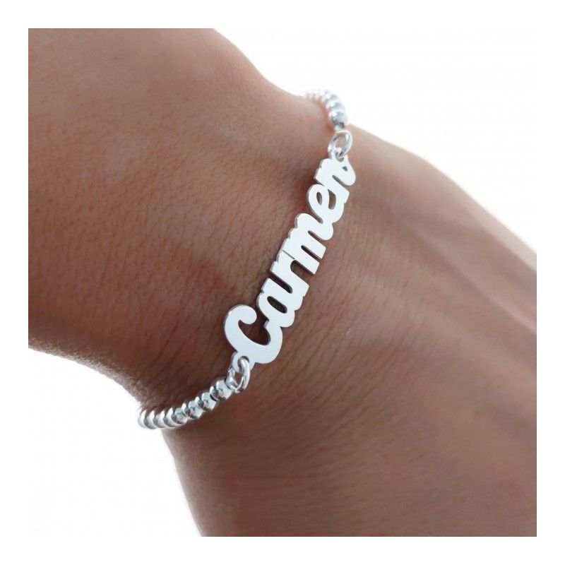Pulsera con Nombre Personalizado con Cadena de Bolas en Plata 925mls