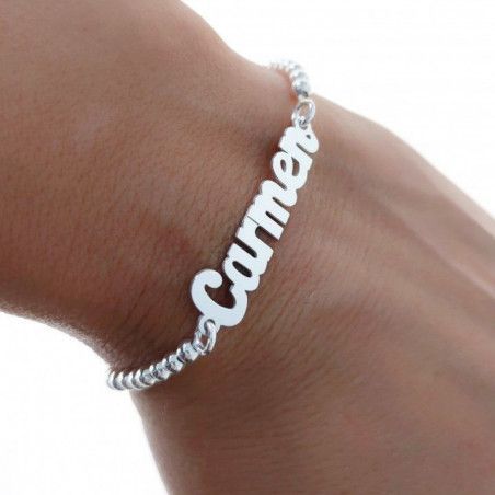 Pulsera con Nombre Personalizado con Cadena de Bolas en Plata 925mls