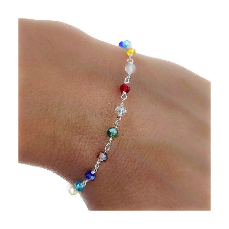 Pulsera Piedras de Colores en Plata de Ley 925mls