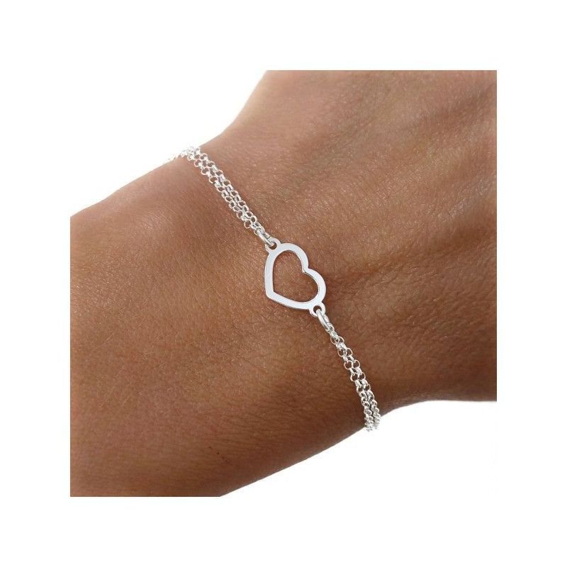Pulsera Corazón con Cadena Doble en Plata de Ley 925mls