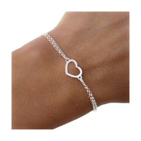 Pulsera Corazón con Cadena Doble en Plata de Ley 925mls