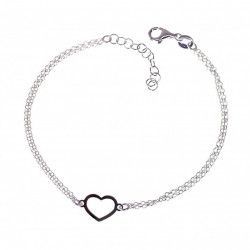 Pulsera Corazón con Cadena Doble en Plata de Ley 925mls
