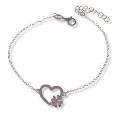 Pulsera Corazón con Trébol en Plata de Ley 925mls