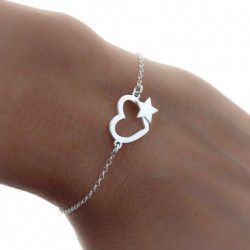 Pulsera de Corazón con Estrella en Plata de Ley 925mls