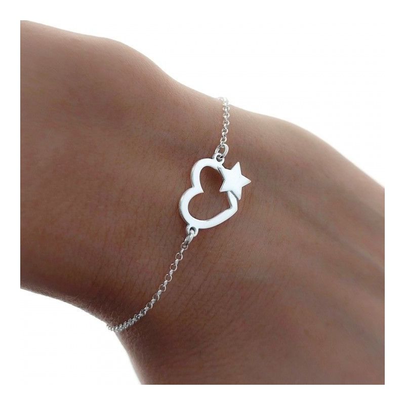 Pulsera de Corazón con Estrella en Plata de Ley 925mls