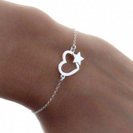 Pulsera de Corazón con Estrella en Plata de Ley 925mls