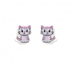 Pendiente Infantil Gato esmalte en Plata de Ley 925mls