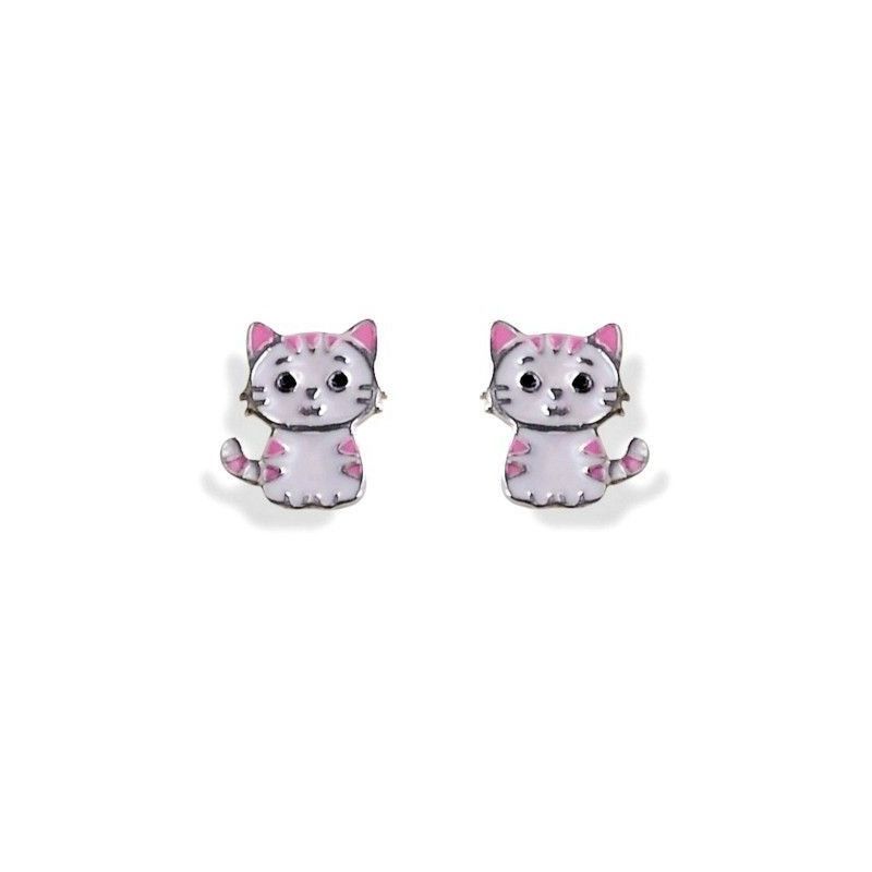 Pendiente Infantil Gato esmalte en Plata de Ley 925mls