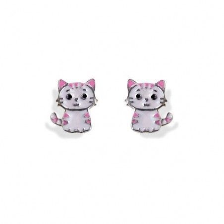 Pendiente Infantil Gato esmalte en Plata de Ley 925mls