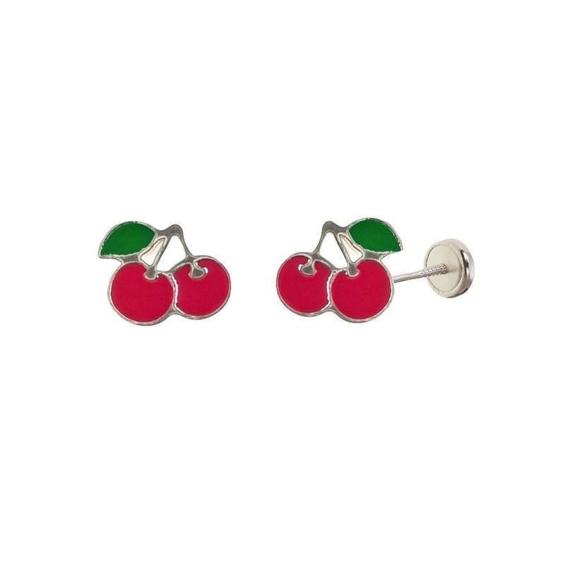 Pendiente Infantil de Cerezas esmalte en Plata de Ley 925mls
