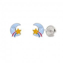 Pendiente Infantil Luna con Estrella Fugaz en Plata de Ley 925mls