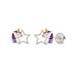 Pendiente Infantil Unicornio con Estrella Calada en Plata de Ley 925