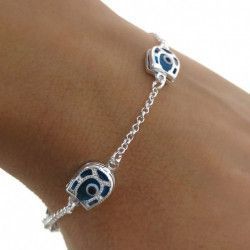Pulsera Herradura con Ojos Turcos en Plata de Ley 925mls