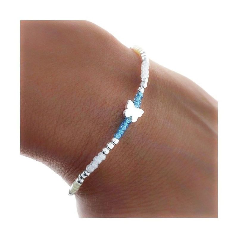 Pulsera de Mariposa con Cadena de Colores en Plata de Ley 925mls