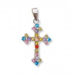 Colgante de Cruz con Piedras de Colores en Plata de Ley 925mls