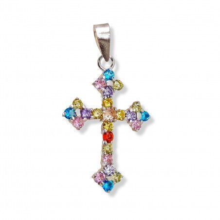 Colgante de Cruz con Piedras de Colores en Plata de Ley 925mls