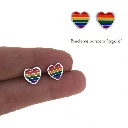 Pendientes de Corazón LGTBI Esmaltado a Color en Plata de Ley 925mls