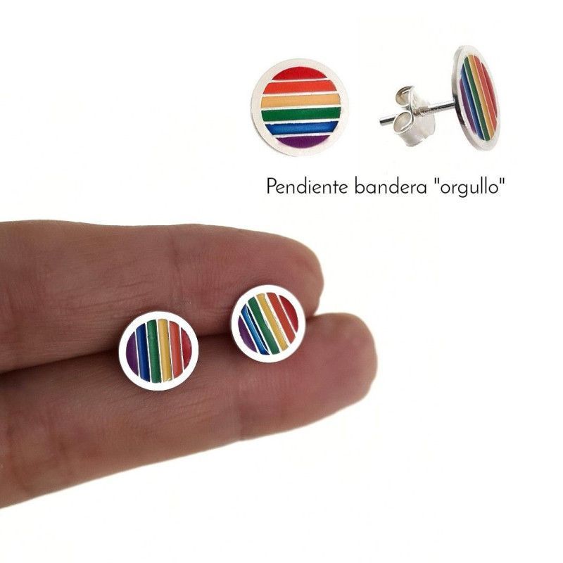 Pendientes de Disco LGTBI Esmaltado a Color en Plata de Ley 925mls