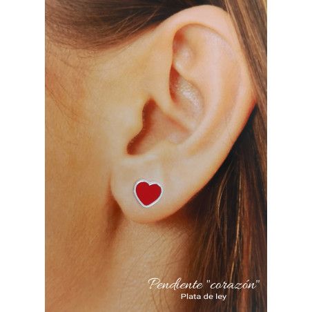 Pendiente de Corazón Rojo Esmalte en Plata de Ley 925mls