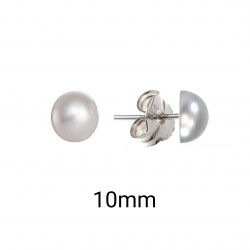 Pendiente de Media Bola Perla de 10mm en Plata de Ley 925mls