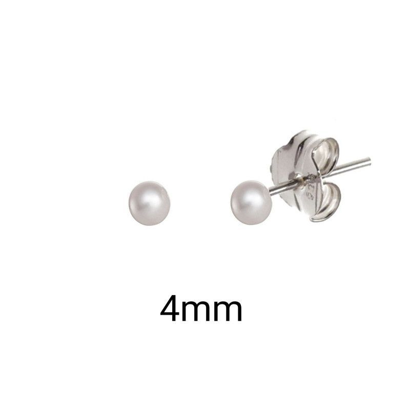 Pendiente de Bola Perla de 4mm en Plata de Ley 925mls