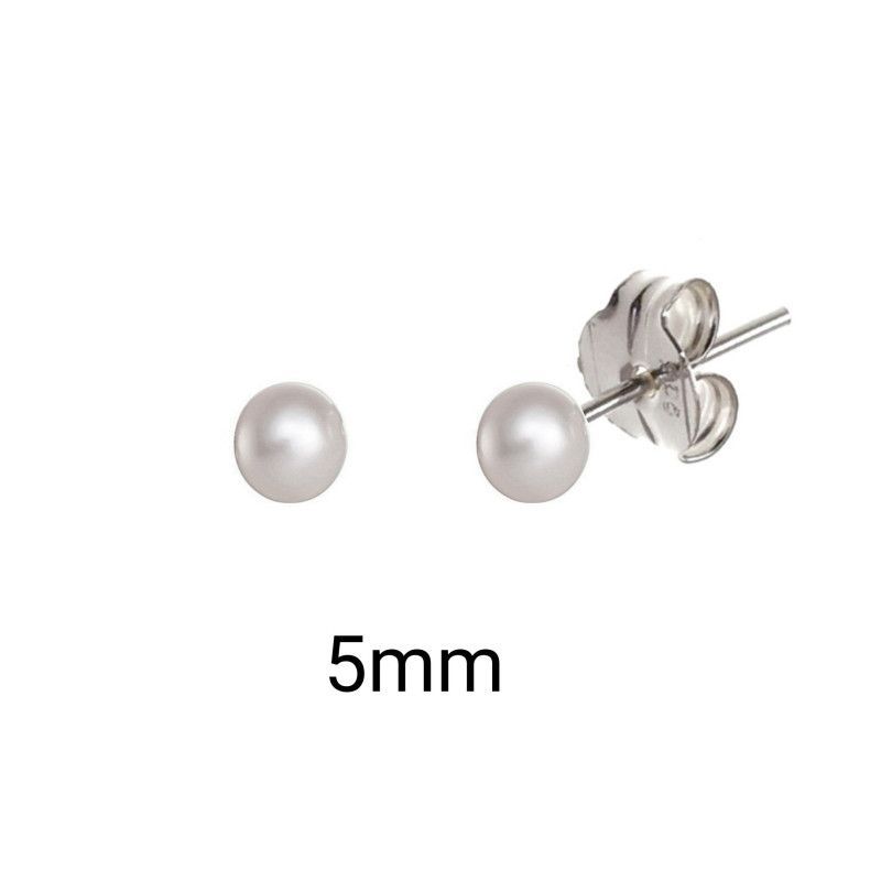 Pendiente de Bola Perla de 5mm en Plata de Ley 925mls