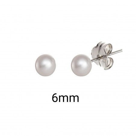 Pendiente de Bola Perla de 6mm en Plata de Ley 925mls