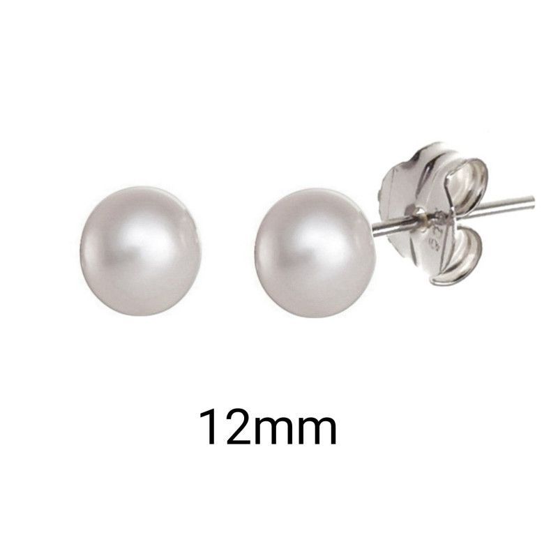 Pendiente de Bola Perla de 12mm en Plata de Ley 925mls