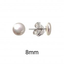 Pendiente de Bola Perla Shell Plana de 8mm en Plata de Ley 925mls