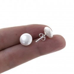 Pendiente de Bola Perla Shell Plana de 10mm en Plata de Ley 925mls