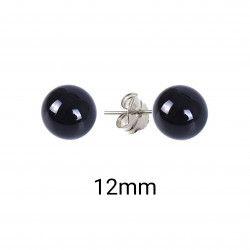 Pendiente de Bola Perla Negra de 12mm en Plata de Ley 925mls