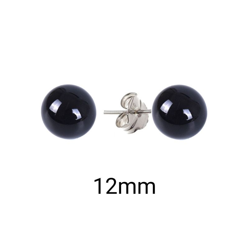 Pendiente de Bola Perla Negra de 12mm en Plata de Ley 925mls