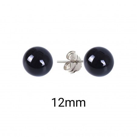 Pendiente de Bola Perla Negra de 12mm en Plata de Ley 925mls