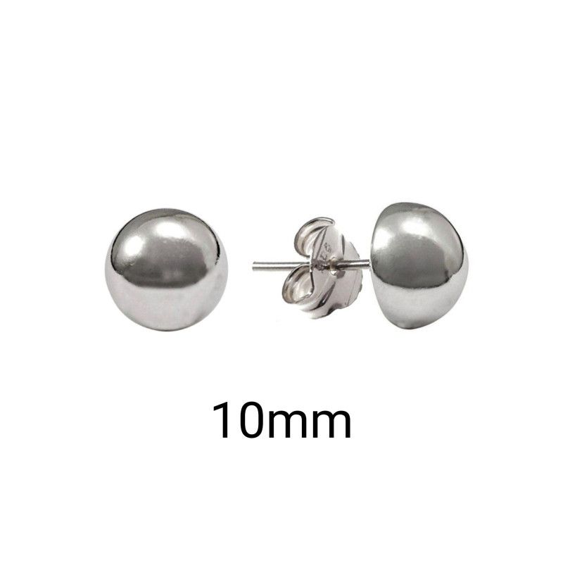 Pendiente de Media Bola Plata de 10mm en Plata de Ley 925mls